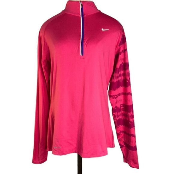 Nike DriFit Womens L Hot Pink 1/4th Zip Longsleeve Performance Athletic Pullover - Picture 1 of 11